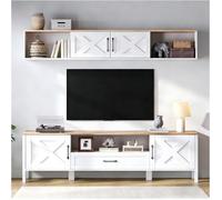 Meuble TV - HIBA - Ensemble 2 pièces 180 cm - 4 armoires + 1 tiroir - Pour TV 80"" - MDF laqué blanc
