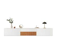 Meuble TV - HIBA - Grand Meuble TV Bas 180x34x30 cm - Support projecteur rétractable - Multi-rangements - Aspect bois
