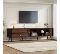 Meuble TV - HIBA - Lowboard 180x40x46,5 cm - Aspect noyer - 2 tiroirs & 2 portes coulissantes - Pour TV jusqu'à 80 pouces