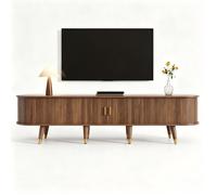 Meuble TV - HIBA - Meuble TV portes coulissantes Noyer - Insert rotin - MDF durable - 175×38×45 cm