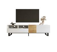Meuble TV - HIBA - Moderne - Blanc et bois - 180 cm - 2 portes & 2 tiroirs