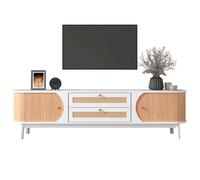 Meuble TV - HIBA - Style campagne - Rotin et bois massif - 2 tiroirs - 170 x 39,5 x 46 cm