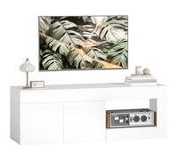 Meuble TV - HOMCOM - 2 portes à fermeture douce et compartiment ouvert - panneau de particules - 140x40x48cm - blanc
