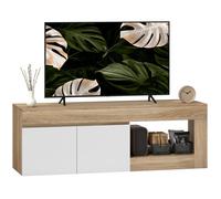 Meuble TV - HOMCOM - 2 portes à fermeture douce et compartiment ouvert - panneau de particules - 140x40x48cm - effet bois naturel
