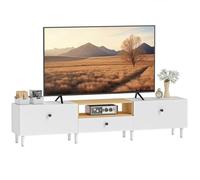 Meuble TV - HOMCOM - 200 cm, téléviseur jusqu'à 90 pouces - 2 portes rabattables, tiroir, charnières à fermeture amortie - blanc