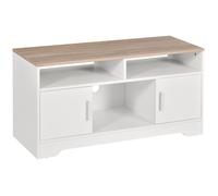 HOMCOM Meuble TV Banc TV en Bois Grand Espace de Rangement avec 2 Compartiments Ouverts 2 armoires à Porte Une Armoire Ouverte 105 x 40 x 52 cm Blanc