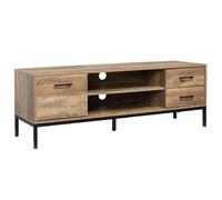 Meuble tv - HOMCOM - banc télé bois pour téléviseur jusqu'à 50 pouces placard 2 tiroirs niches - bois - 132x39x45,5cm - marron