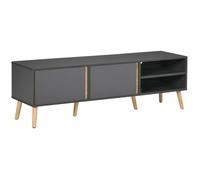 Meuble tv - HOMCOM - banc télé jusqu'à 55 pouces design scandinave 2 portes 2 niches - bois - 150x35x45cm - gris foncé