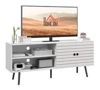 HOMCOM Meuble TV 145×38×65 cm pour TV jusqu'à 65" 2 compartiments ouverts, 1 étagère réglable, Blanc