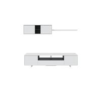 Meuble TV HUGO 3 portes et 1 niche avec étagère murale L200cm - Blanc