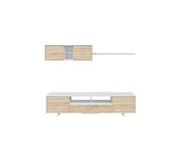 Meuble TV HUGO 3 portes et 1 niche avec étagère murale L200cm - Blanc et bois