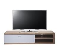 Meuble TV HWC-L33, Table de télévision Table basse Armoire TV Commode, bois 43x180x41cm Compartiment de rangement, aspect chêne, blanc