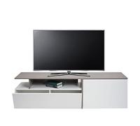 Meuble TV HWC-L34 Bois 161x40x45cm Compartiment de Rangement, Aspect béton Blanc