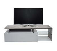 Meuble TV HWC-L35 Bois 47x170x40cm Compartiment de Rangement Imitation béton Blanc