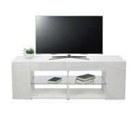 Meuble TV HWC-L36, Table de télévision Table basse Armoire TV Commode, bois 50x144x40cm Compartiment de rangement, blanc brillant