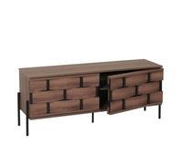 Meuble TV HWC-M44, Table TV Buffet bas Armoire TV Commode, compartiments de rangement, design 3D tressé Push-to-open portes 120cm, marron