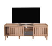 Meuble TV HWC-M48, Buffet TV, porte coulissante en bois massif de manguier 56x150x40cm beige, tiroir gris
