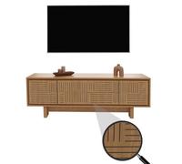Meuble TV HWC-O34, meuble TV, table TV, meuble bas, commode, tiroirs, étagères, mélamine 51,5x150x39,5cm Orme naturel
