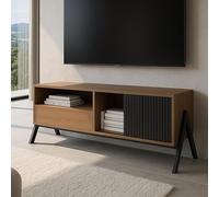 Meuble TV HWC-O40 MDF métal mélamine 49x120x40cm Naturel