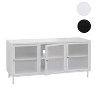 Meuble TV HWC-O87, meuble TV bas, buffet, portes, compartiments de rangement, style industriel, métal, verre cannage, 58 x 120 x 40 cm blanc