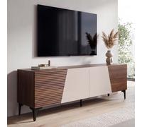 Meuble TV HWC-Q83, MDF mélaminé avec Structure 3D, 55x160x42cm - Aspect Noyer