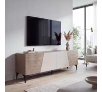 Meuble TV HWC-Q83, MDF mélaminé avec Structure 3D, 55x160x42cm - Aspect Noyer Clair
