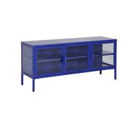 Meuble TV industriel métal et verre trempé 3 portes 120cm bleu - Arkansas
