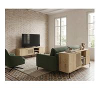 Meuble TV INTI - Chêne - 3 portes, 2 niches - 164 x 35 x 50 cm