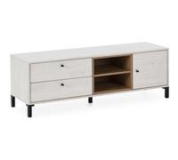 Meuble TV Javea 2 tiroirs et 1 Porte - VS VENTA-STOCK - Blanc et Bois - 136 5 cm x 40 cm x 47 cm