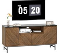 Meuble TV jusqu'š€ 65 pouces meuble tšŠlšŠ bois avec compartiment ouvert et passe-cables, effet marbre, 140x39x66cm, noyer