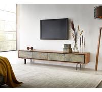 Meuble-TV Juwelo 200 cm acacia naturel avec placage de pierre 4 portes
