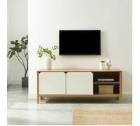 Meuble TV KILDA effet chêne et portes blanches 140cm - Bois