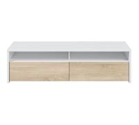 Meuble TV - KIOTO - Blanc Artik / Chêne Canadien - 2 portes - 2 niches - 130 x 42 x 36 cm