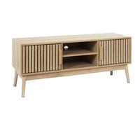HOME DECO FACTORY - Bibliothèque en Bois Naturel - Design Moderne et Épuré - 4 Portes pour Rangement Efficace - Idéale pour Salon ou Chambre - 100x35x140 cm - Marron - Modèle KLAUS
