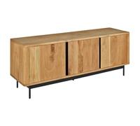 Meuble TV L. 150 cm en Bois de Chêne Massif avec 3 Portes Système Soft Close et Pieds en Métal Noir - Fabrication Artisanale - Style Naturel - Toronto
