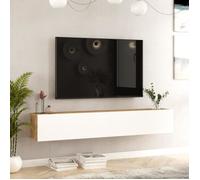 [en.casa] Meuble TV Support Télé Suspendue au Mur avec Compartiments de Rangement Banc Télévision Flottante pour Salon Chambre Panneau de Particules 30 x 180 x 32 cm Effet Chêne Rustique Blanc
