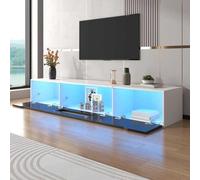 Meuble TV laqué brillant - Noir et blanc avec LED changeant de couleur - 142 x 46 x 17 cm - 28 kg