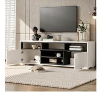 Meuble TV LED -Banc TV 150 cm- avec portes push-open - Rangement salon pour TV jusqu’à 65 pouces - 150 x 35 x 50 cm - Blanc