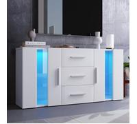Meuble TV LED Blanc Brillant Moderne - Commode 2 Portes 3 Tiroirs - Buffet Bas Salon Meuble de Salle à Manger-Blanc blanc BUFFET