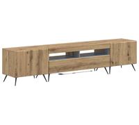 Meuble TV LED en bois stratifié imitation chêne artisanal, composé de 5 éléments