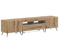 Meuble TV LED en bois stratifié imitation chêne artisanal, composé de 5 éléments