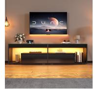 Meuble TV LED haute brillance - Adapté aux téléviseurs jusqu'à 70 pouces - Noir - 180x40x46 cm - 2 tiroirs