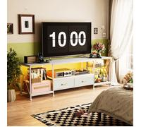 Meuble TV LED jusqu'à 75 Pouces - VIVOLILV - Avec prise et USB - avec 2 Tiroirs et 2 Étagères Ouvertes - Blanc