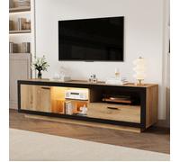Meuble TV LED - Merax - Noir+Eiche - 160x40x50cm - Éclairage RGB - 4 espaces de rangement