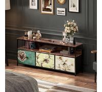 Meuble TV LED moderne, bois, 3 tiroirs, motif tissu noir, tablette rangement, pieds réglables, 137x29.8x78 cm, Coloré