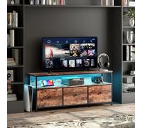 Meuble TV LED moderne, bois, 3 tiroirs, motif tissu noir, tablette rangement, pieds réglables, 137x29.8x78 cm, Naturelle