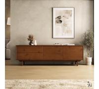 Meuble TV LITA 170 cm, Bois massif, pour TV jusqu'à 60 pouces - Châtaignier | 170 × 52 × 40 cm (L × H × P), Pin massif, 2 portes, 2 tiroirs, style Moderne, salon