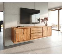 Meuble-TV Live-Edge 200 cm acacia naturel 4 portes 2 tiroirs suspendus