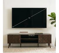 Meuble TV LIVIA L 140 cm avec 2 Portes et 2 Niches en Bois Brun Foncé, Façade Rainurée, Pour Téléviseurs jusqu'à 60""