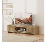 [en.casa] Meuble TV Lukkodso 150x40x40 cm avec 2 Portes Effet Chêne Clair | compartiment ouvert, passe-câbles, meuble de rangement, grand plateau, salon, chambre